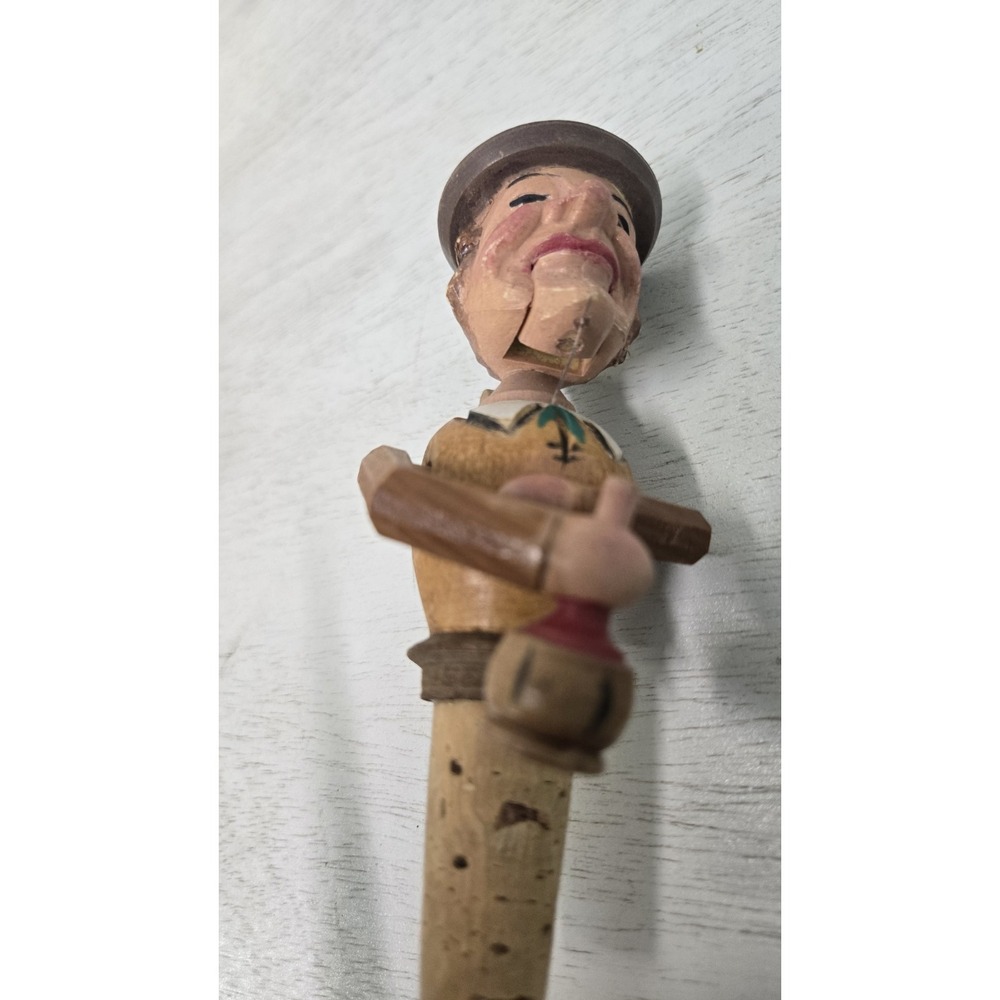 Antique Wooden Hand Carved Drinking Man Bottle Topper